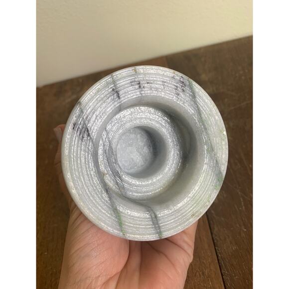 Vintage White Gray Veined Solid Marble Convertible Column Candle Holder Italy - Picture 6 of 6